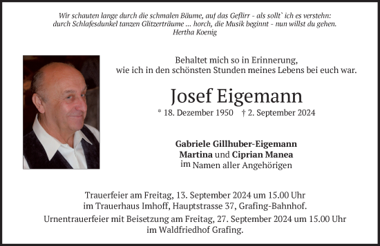 Traueranzeige von Josef Eigemann von Süddeutsche Zeitung