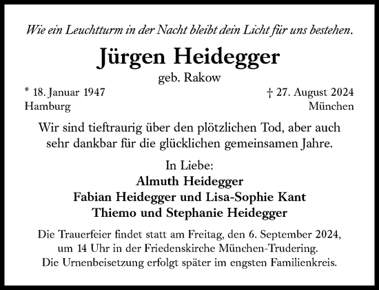 Traueranzeige von Jürgen Heidegger von Süddeutsche Zeitung