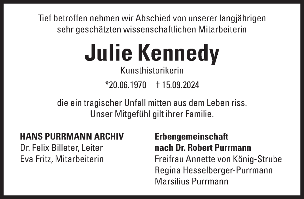  Traueranzeige für Julie Kennedy vom 21.09.2024 aus Süddeutsche Zeitung