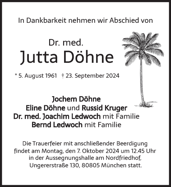 Traueranzeige von Jutta Döhne von Süddeutsche Zeitung