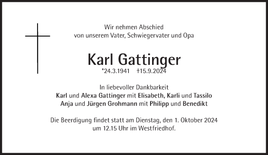 Traueranzeige von Karl Gattinger von Süddeutsche Zeitung