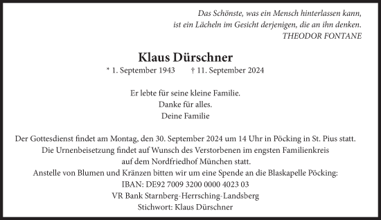 Traueranzeige von Klaus Dürschner von Süddeutsche Zeitung