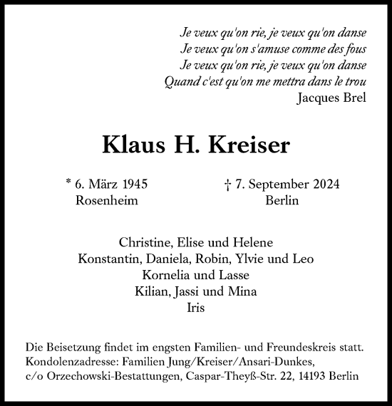 Traueranzeige von Klaus Kreiser von Süddeutsche Zeitung