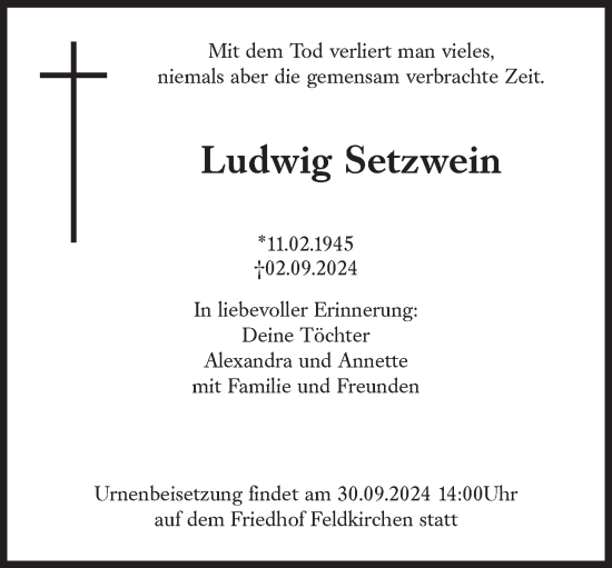 Traueranzeige von Ludwig Setzwein von Süddeutsche Zeitung