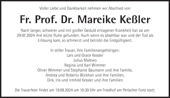 Traueranzeige von Mareike Keßler von Süddeutsche Zeitung