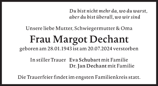 Traueranzeige von Margot Dechant von Süddeutsche Zeitung