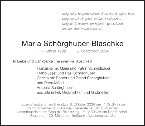 Traueranzeige von Maria Schörghuber-Blaschke von Süddeutsche Zeitung