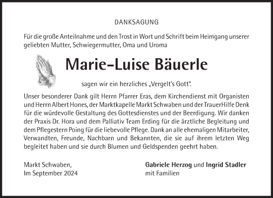 Traueranzeige von Marie-Luise Bäuerle von Süddeutsche Zeitung