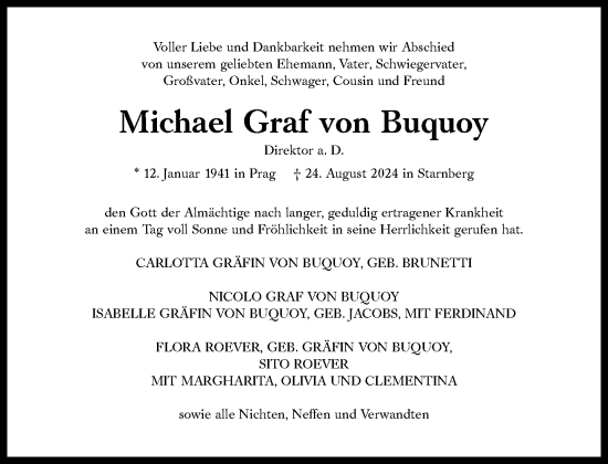 Traueranzeige von Michael Graf von Buquoy von Süddeutsche Zeitung