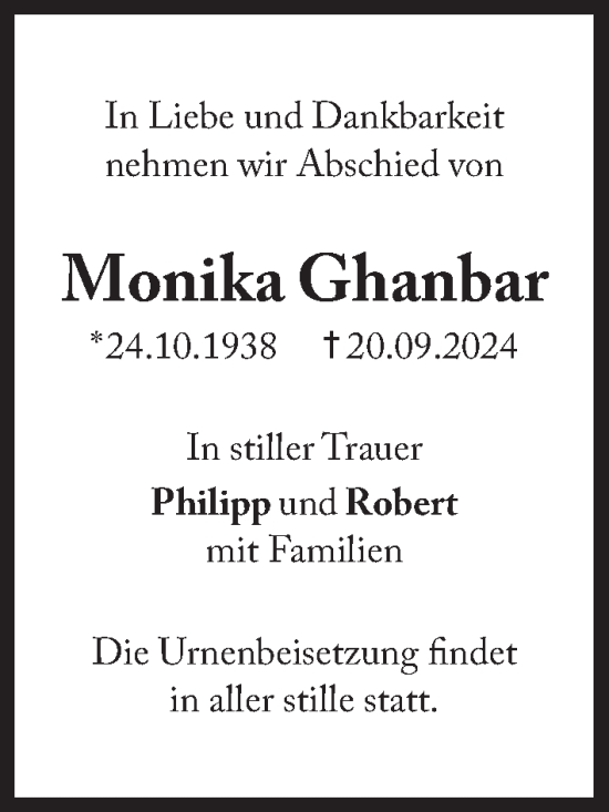 Traueranzeige von Monika Ghanber von Süddeutsche Zeitung