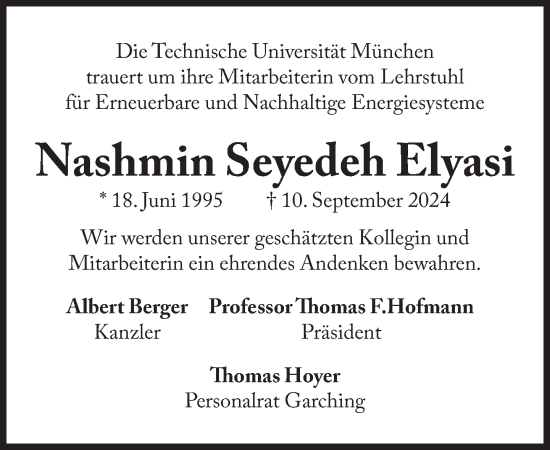 Traueranzeige von Nashmin Seyedeh Elyasi von Süddeutsche Zeitung