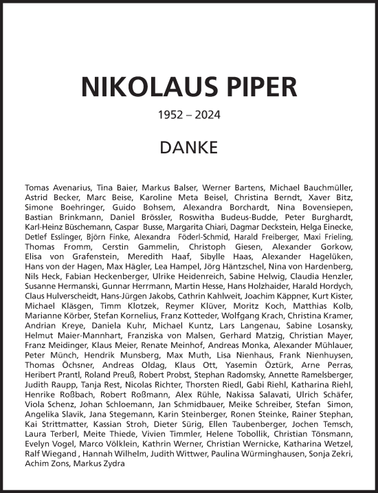 Traueranzeige von Nikolaus Piper von Süddeutsche Zeitung