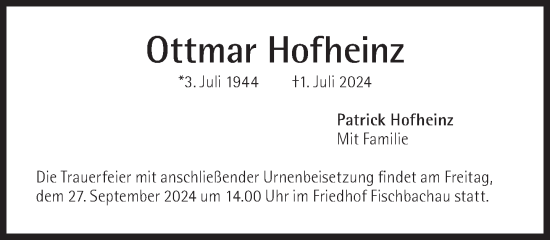 Traueranzeige von Ottmar Hofheinz von Süddeutsche Zeitung