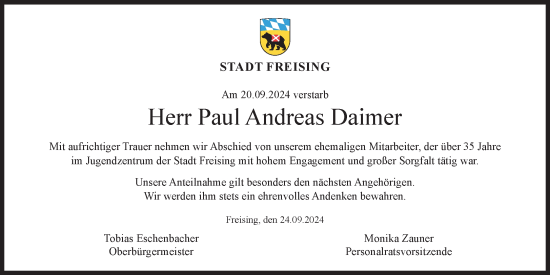 Traueranzeige von Paul Andreas Daimer von Süddeutsche Zeitung