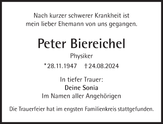 Traueranzeige von Peter Biereichel von Süddeutsche Zeitung