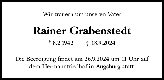 Traueranzeige von Rainer Grabenstedt von Süddeutsche Zeitung