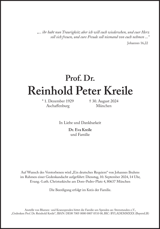 Traueranzeige von Reinhold Peter Kreile von Süddeutsche Zeitung