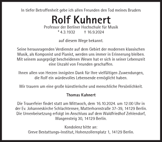 Traueranzeige von Rolf Kuhnert von Süddeutsche Zeitung