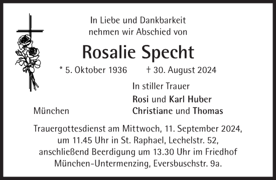 Traueranzeige von Rosalie Specht von Süddeutsche Zeitung