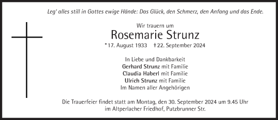 Traueranzeige von Rosemarie Strunz von Süddeutsche Zeitung