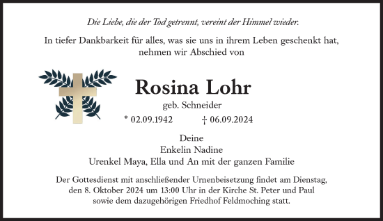 Traueranzeige von Rosina Lohr von Süddeutsche Zeitung