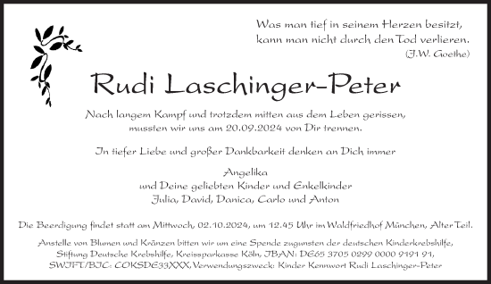 Traueranzeige von Rudi Laschinger-Peter von Süddeutsche Zeitung