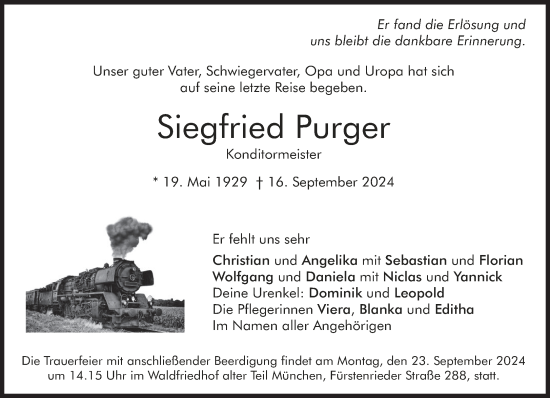 Traueranzeige von Siegfried Purger von Süddeutsche Zeitung