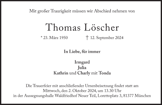 Traueranzeige von Thomas Löscher von Süddeutsche Zeitung