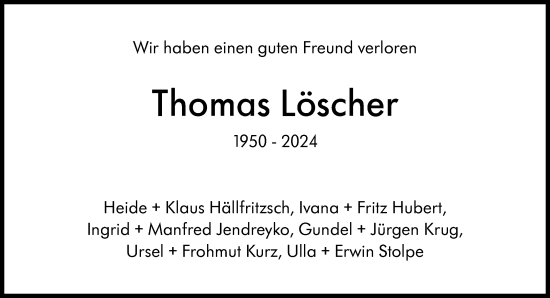 Traueranzeige von Thomas Löscher von Süddeutsche Zeitung