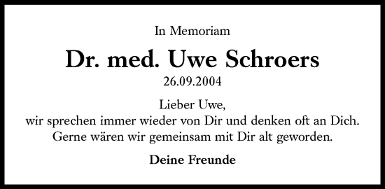 Traueranzeige von Uwe Schroers von Süddeutsche Zeitung