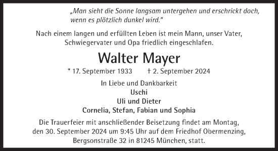 Traueranzeige von Walter Mayer von Süddeutsche Zeitung