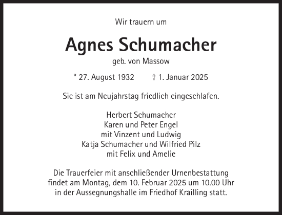 Traueranzeige von Agnes Schumacher von Süddeutsche Zeitung