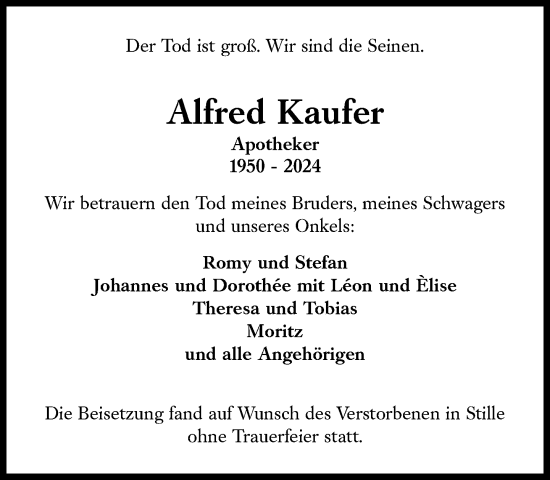 Traueranzeige von Alfred Kaufer von Süddeutsche Zeitung