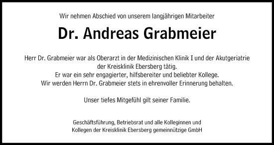 Traueranzeige von Andreas Grabmeier von Süddeutsche Zeitung