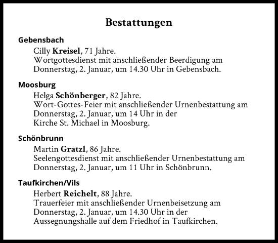 Traueranzeige von Bestattungen vom 02.01.2025 von Süddeutsche Zeitung