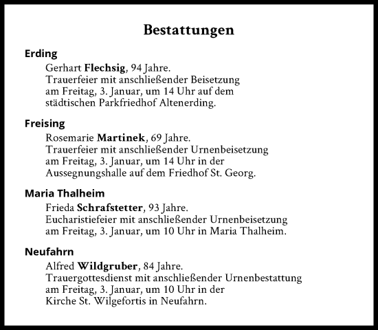 Traueranzeige von Bestattungen vom 03.01.2025 von Süddeutsche Zeitung