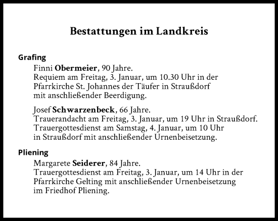 Traueranzeige von Bestattungen vom 03.01.2025 von Süddeutsche Zeitung