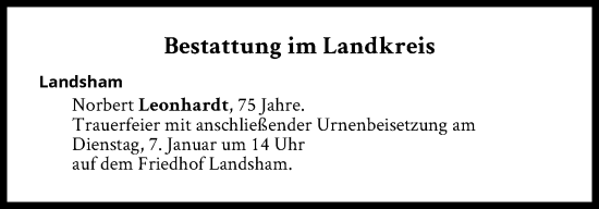 Traueranzeige von Bestattungen vom 07.01.2025 von Süddeutsche Zeitung