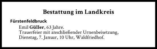 Traueranzeige von Bestattungen vom 07.01.2025 von Süddeutsche Zeitung