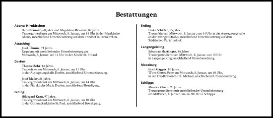 Traueranzeige von Bestattungen vom 08.01.2025 von Süddeutsche Zeitung