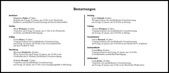 Traueranzeige von Bestattungen vom 10.01.2025 von Süddeutsche Zeitung