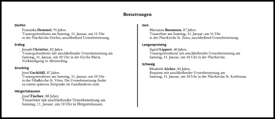 Traueranzeige von Bestattungen vom 11.01.2025 von Süddeutsche Zeitung