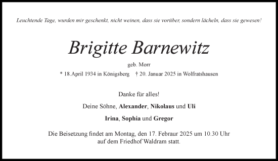 Traueranzeige von Brigitte Barnewitz von Süddeutsche Zeitung