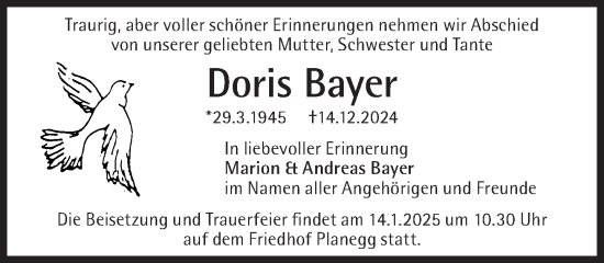Traueranzeige von Doris Bayer von Süddeutsche Zeitung