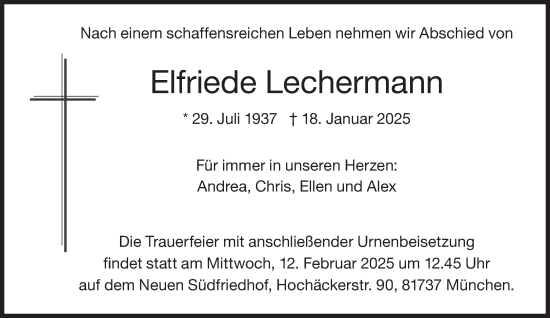 Traueranzeige von Elfriede Lechermann von Süddeutsche Zeitung