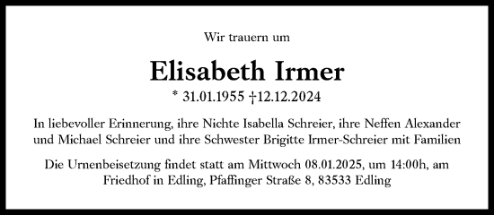 Traueranzeige von Elisabeth Irmer von Süddeutsche Zeitung