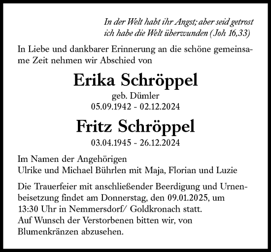 Traueranzeige von Erika Schröppel von Süddeutsche Zeitung