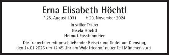 Traueranzeige von Erna Elisabeth Höchtl von Süddeutsche Zeitung