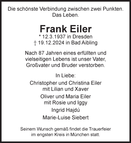 Traueranzeige von Frank Eiler von Süddeutsche Zeitung