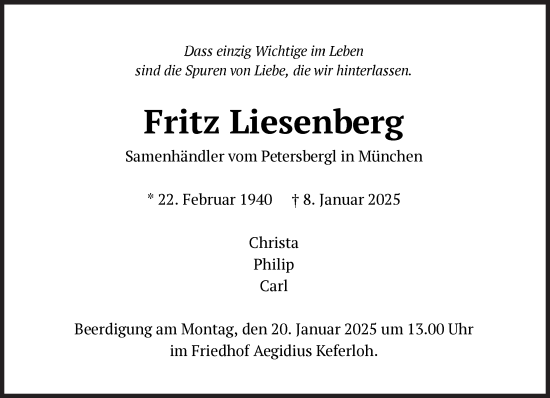 Traueranzeige von Fritz Liesenberg von Süddeutsche Zeitung